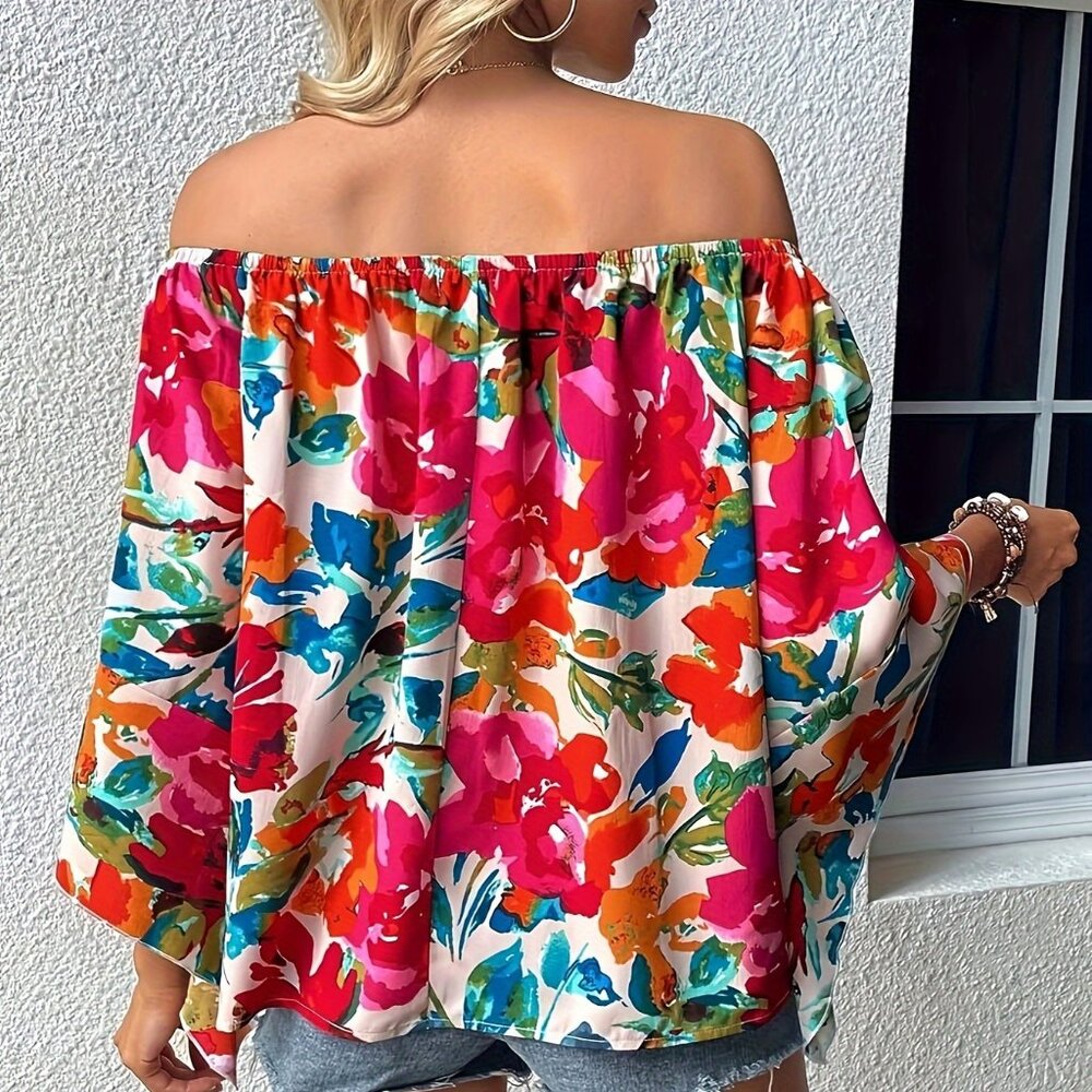 Travel Passions - Boho Chic Off-Shoulder Blouse - Breezy Floral Design - Picture 3 of 10